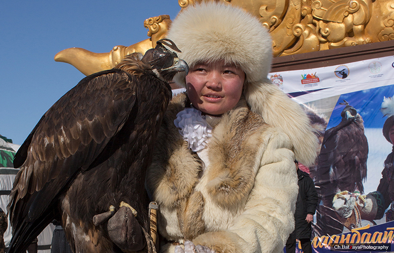 eagle huntress Aishoplan at eagle festival ulaanbaatar